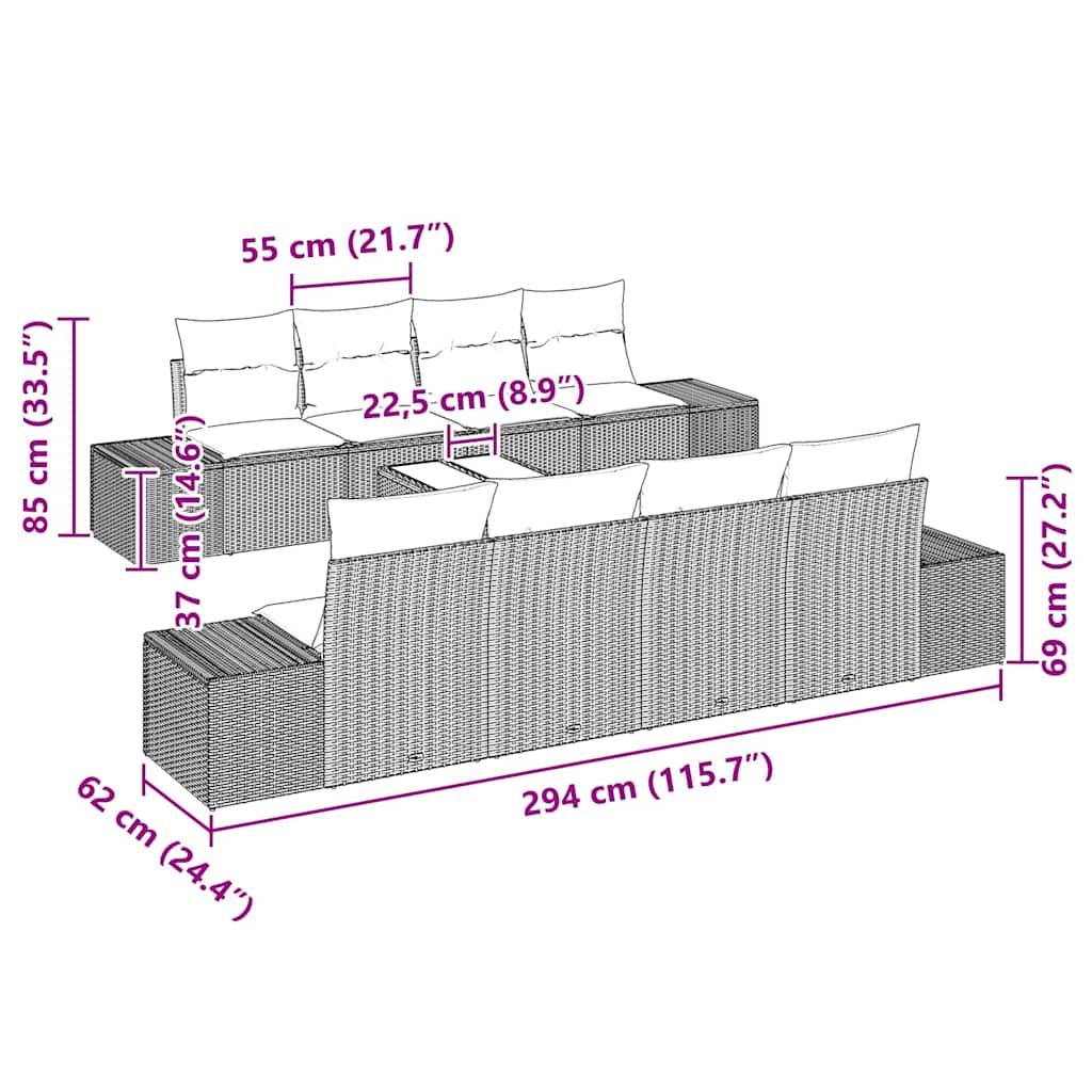 Tuin Sofa Set 7 st Bruin en crème poly rattan