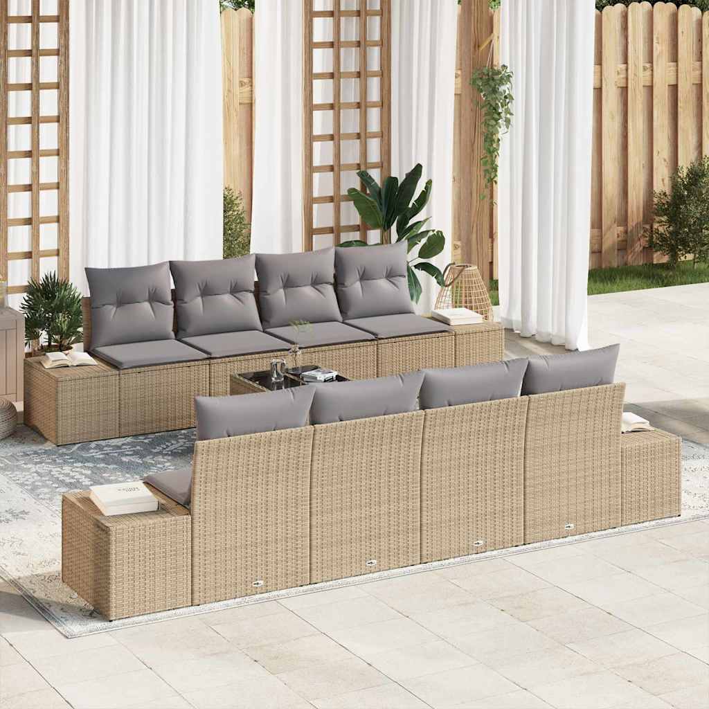 Tuin Sofa Set 7 st Beige en Licht Grijs poly rattan