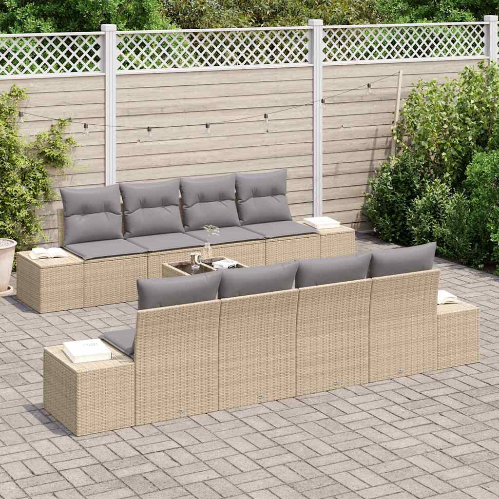 Tuin Sofa Set 7 st Beige en Licht Grijs poly rattan