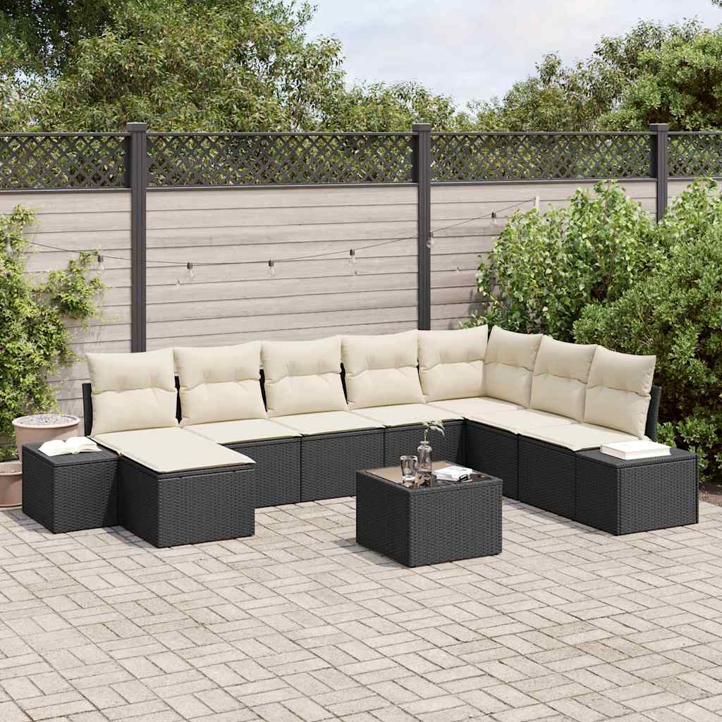 Tuin Sofa Set 9 st Zwart poly rattan