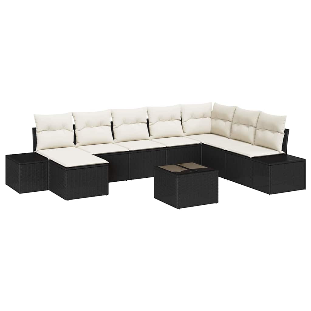 Tuin Sofa Set 9 st Zwart poly rattan