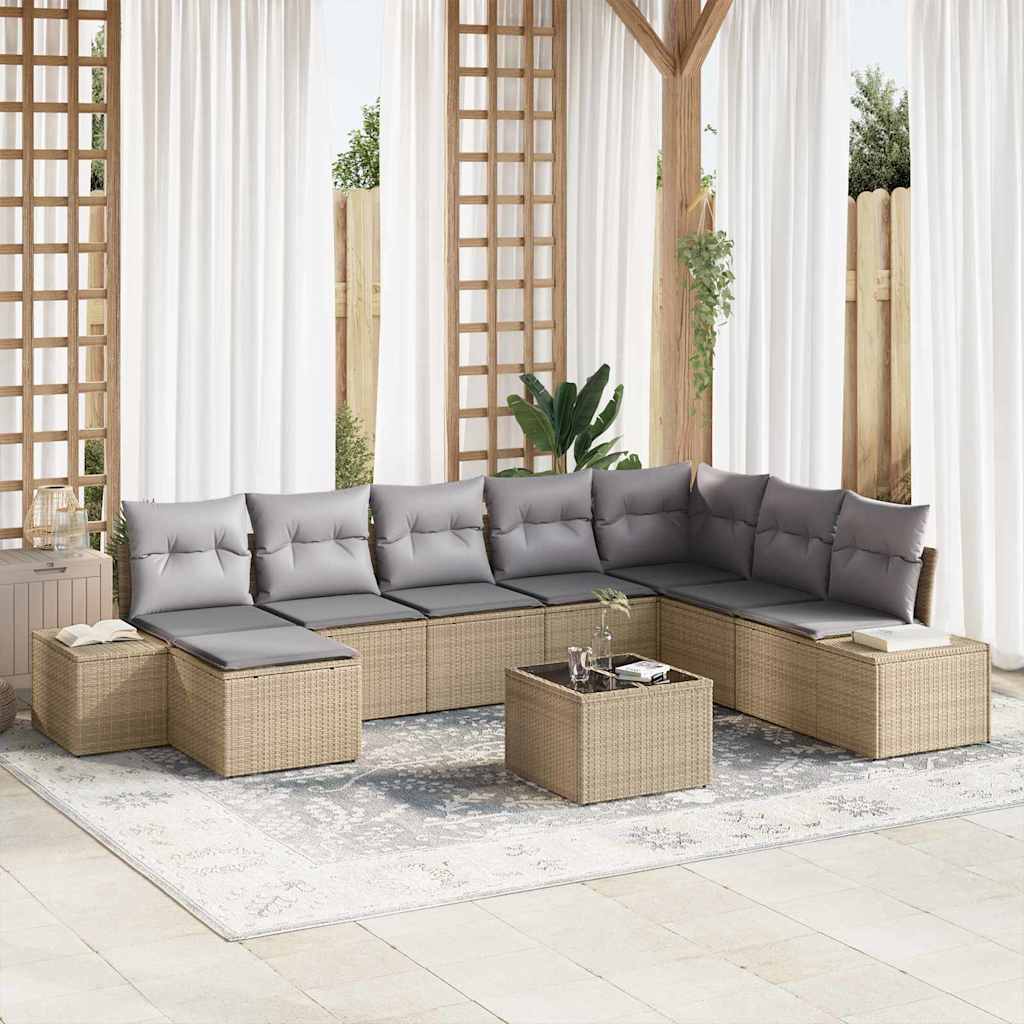 Tuin Sofa Set 9 st Beige poly rattan