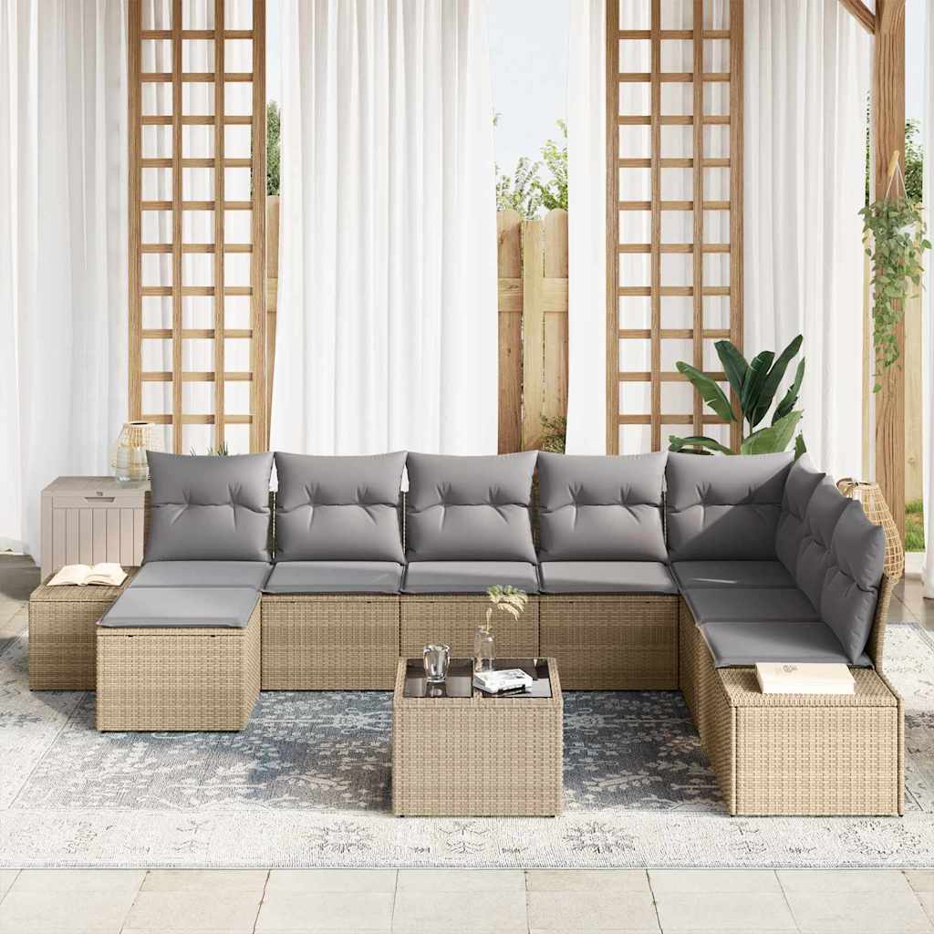 Tuin Sofa Set 9 st Beige poly rattan