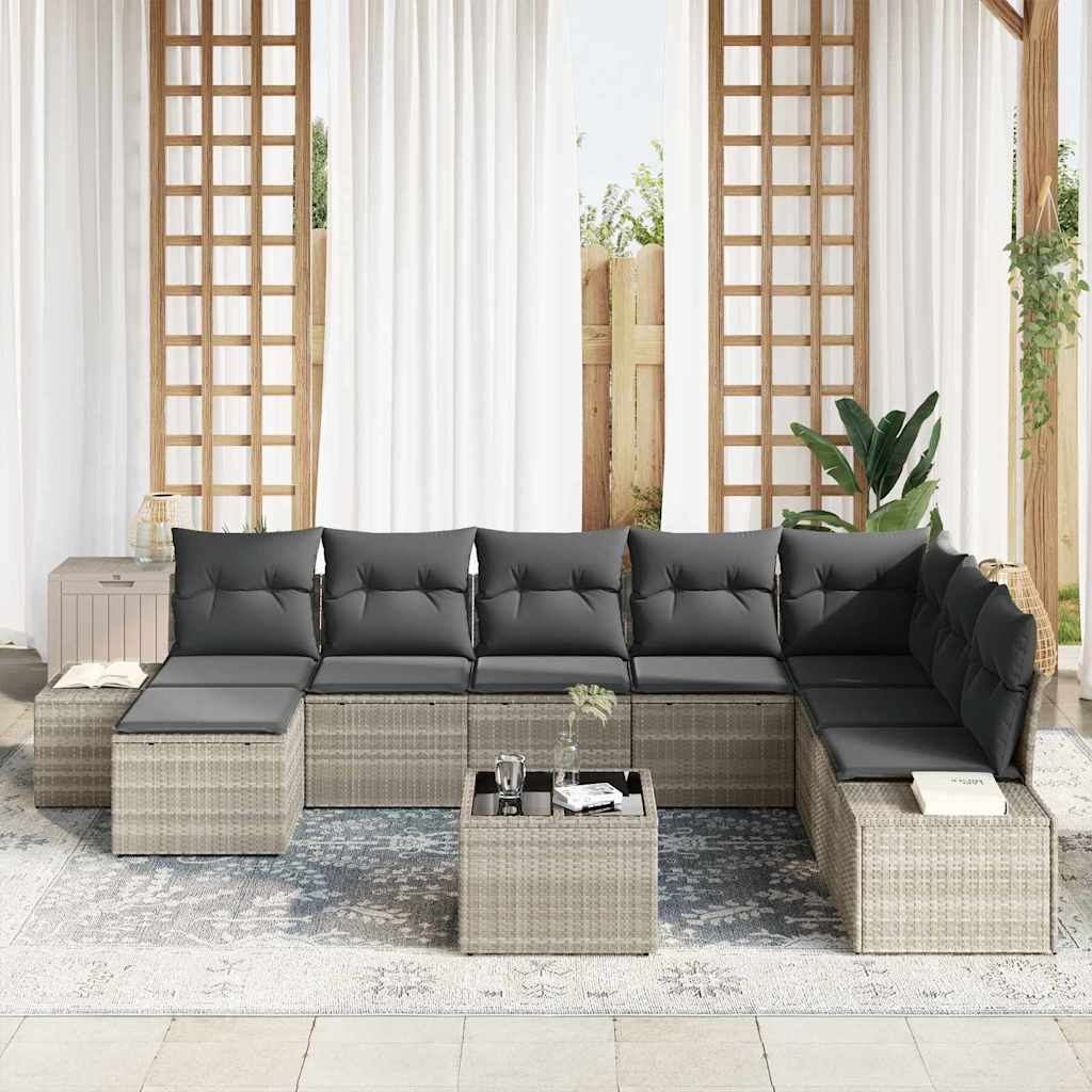 Tuin Sofa Set 9 st Lichtgrijs poly rattan