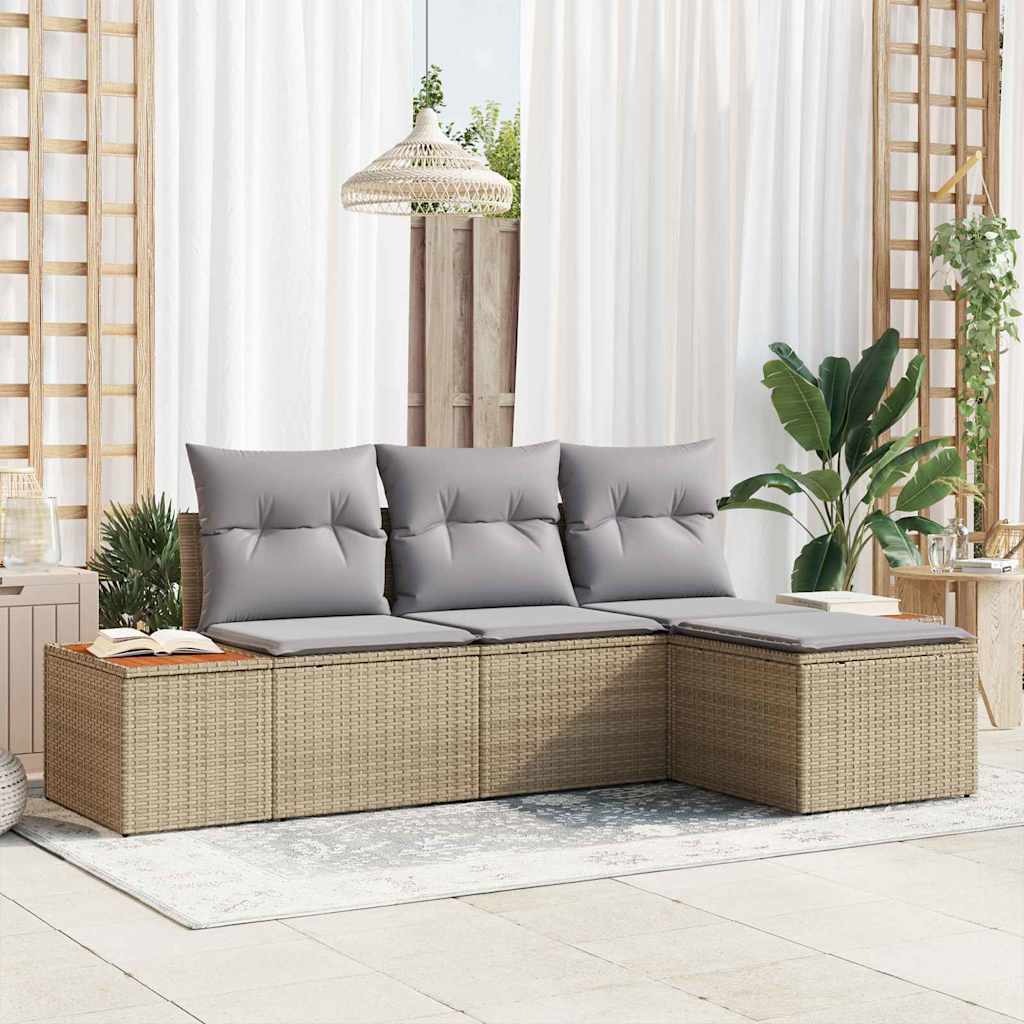 Tuin Sofa Set 4 st Beige poly rattan