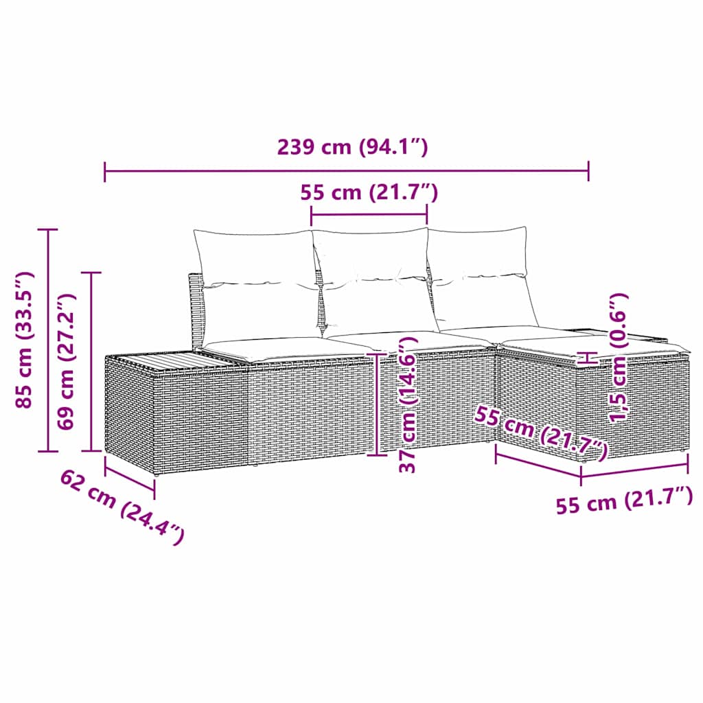Tuin Sofa Set 4 st Beige poly rattan