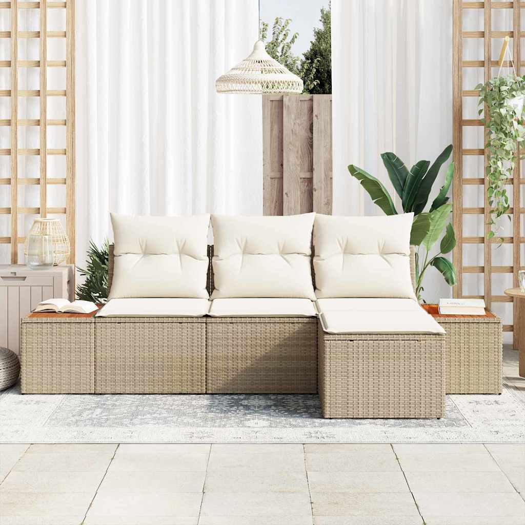 Tuin Sofa Set 4 st Beige poly rattan