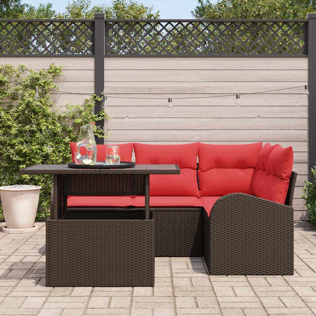 Tuin Sofa Set 5 st 4-Aantal zitplaatsen Bruin en Rood