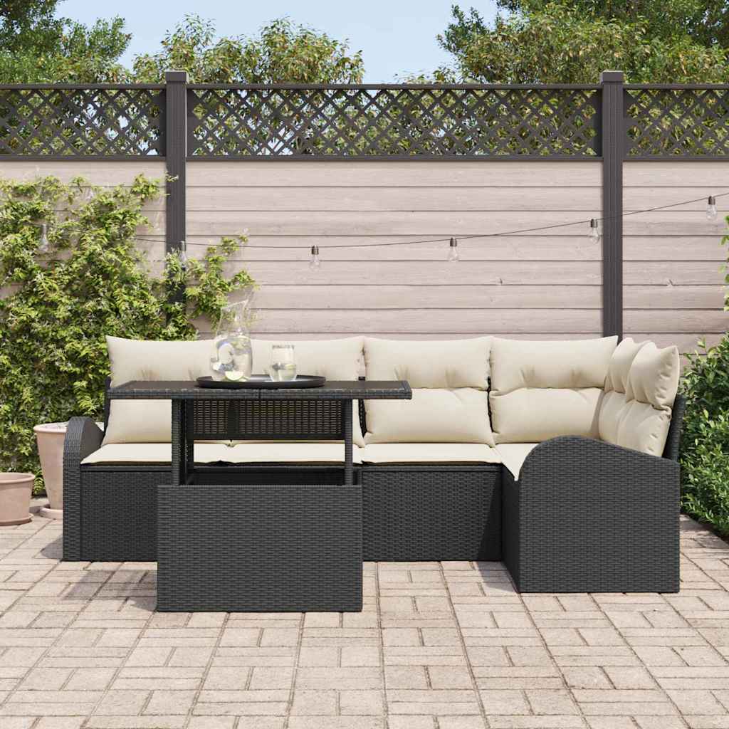 Tuin Sofa Set met opslag 6 pcs Zwart en Crème poly rattan
