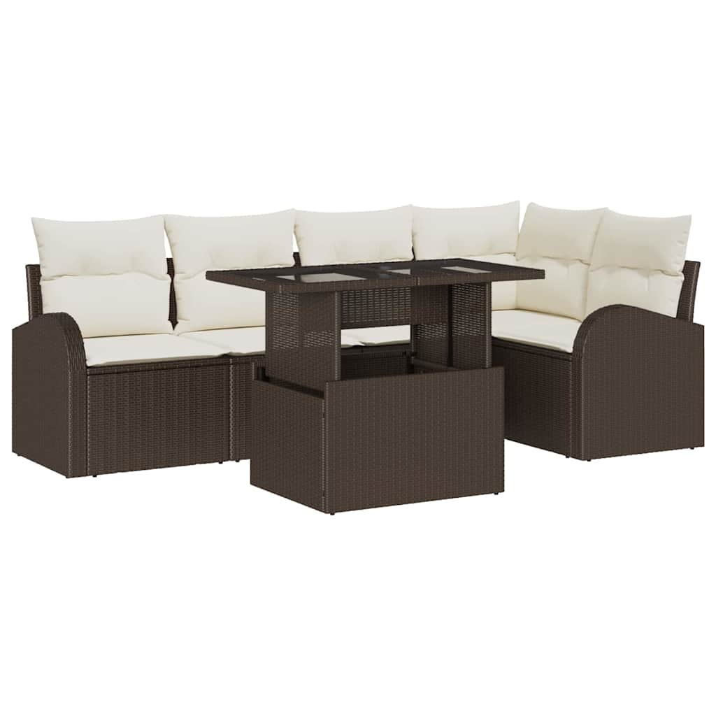 Tuin Sofa Set 6 st Bruin en Crème poly rattan