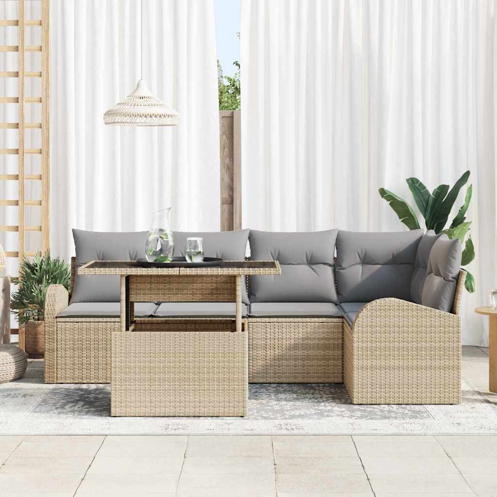 Tuin Sofa Set 6 st Beige en Licht Grijs poly rattan