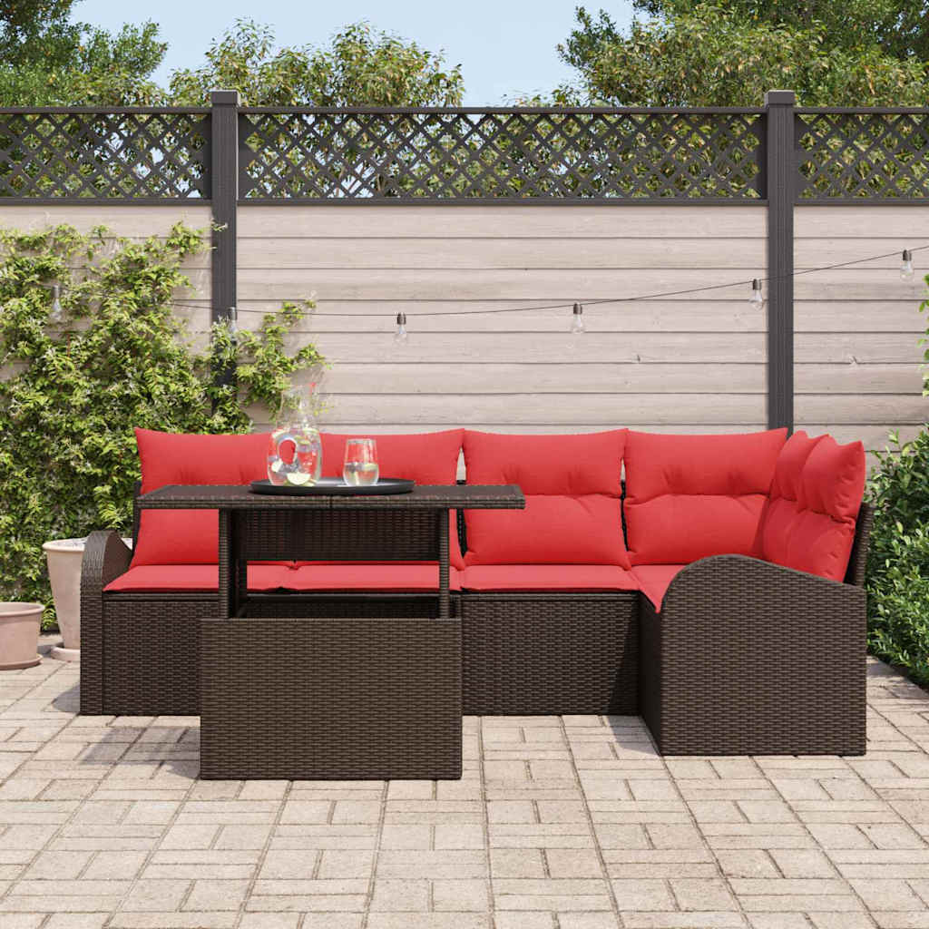 Tuin Sofa Set 6 st 5-Aantal zitplaatsen Bruin en Rood