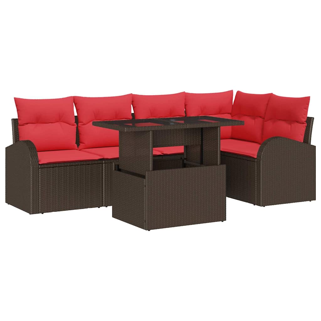 Tuin Sofa Set 6 st 5-Aantal zitplaatsen Bruin en Rood