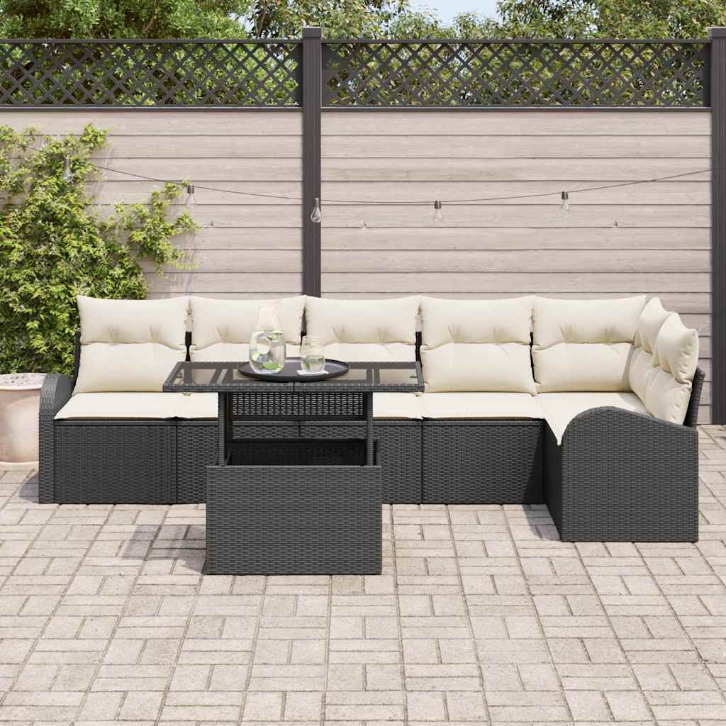 Tuin Sofa Set 7 st Zwart en Crème poly rattan
