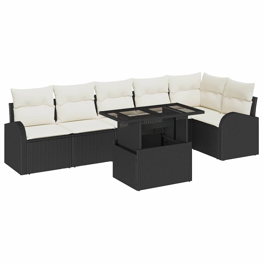 Tuin Sofa Set 7 st Zwart en Crème poly rattan