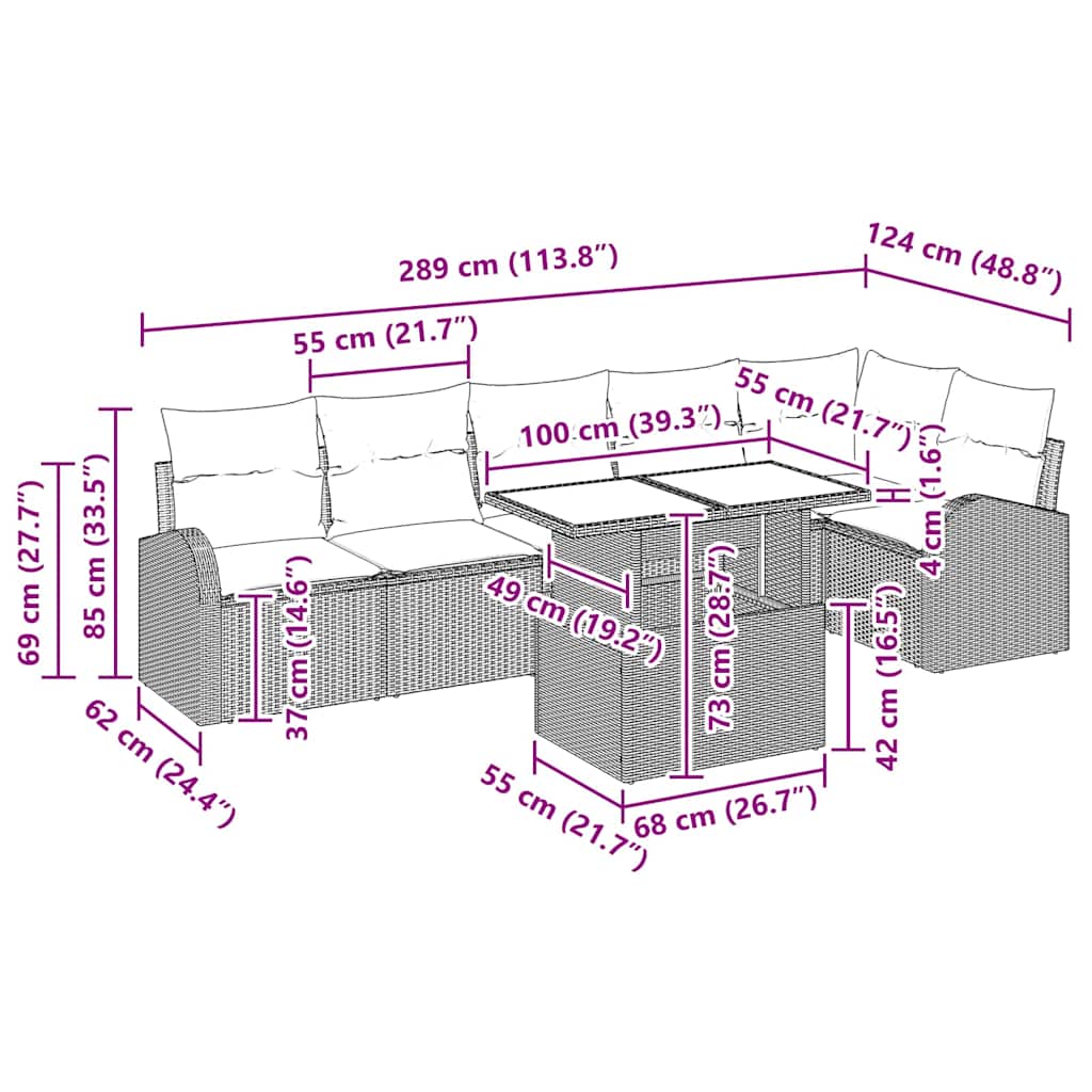 Tuin Sofa Set 7 st Zwart en Crème poly rattan