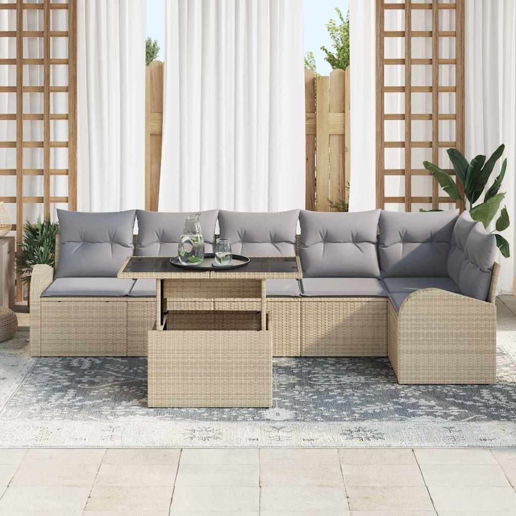 Tuin Sofa Set 7 st Beige en Licht Grijs poly rattan