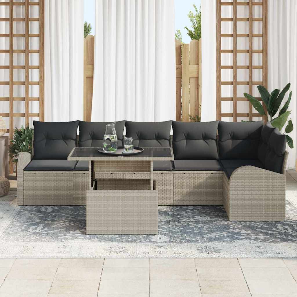 Tuin Sofa Set 7 st Lichtgrijs poly rattan
