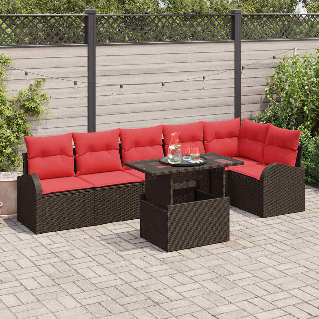 Tuin Sofa Set 7 st 6-Aantal zitplaatsen Bruin en Rood