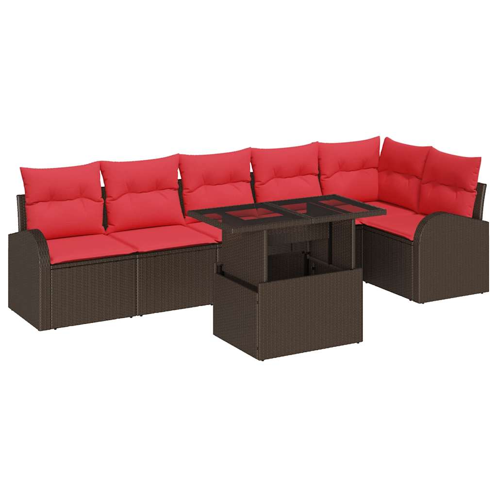 Tuin Sofa Set 7 st 6-Aantal zitplaatsen Bruin en Rood