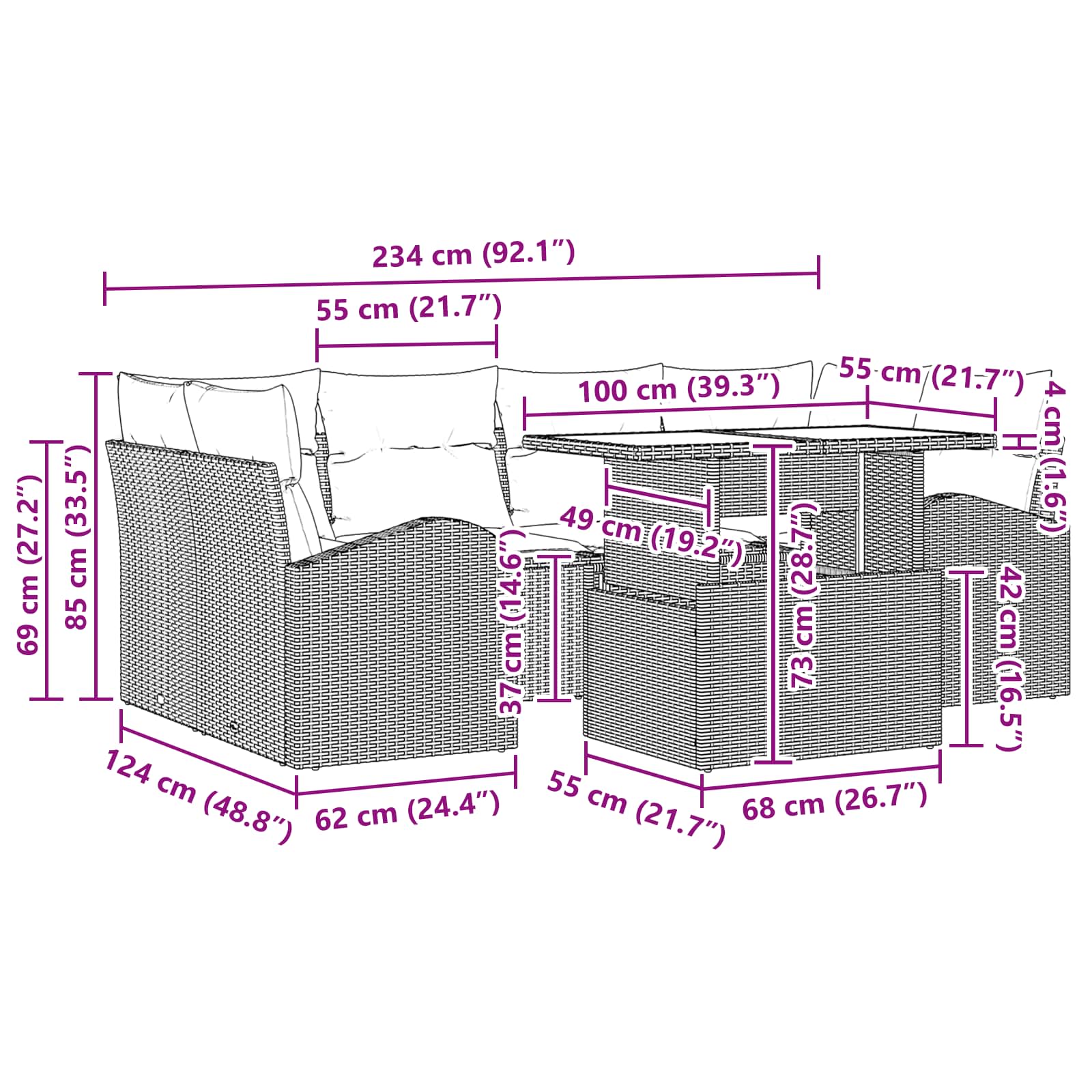 Tuin Sofa Set 7 st 6-Aantal zitplaatsen Bruin en Rood