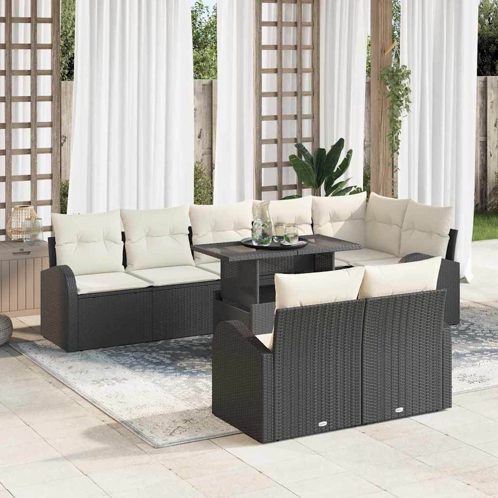Tuin Sofa Set 9 st Zwart en Crème poly rattan