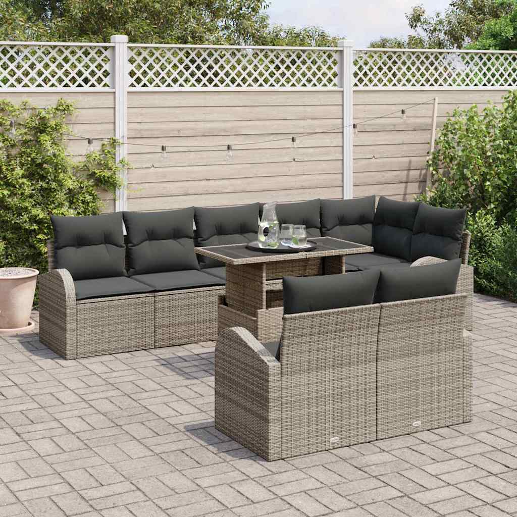 Tuin Sofa Set 9 st Grijs poly rattan