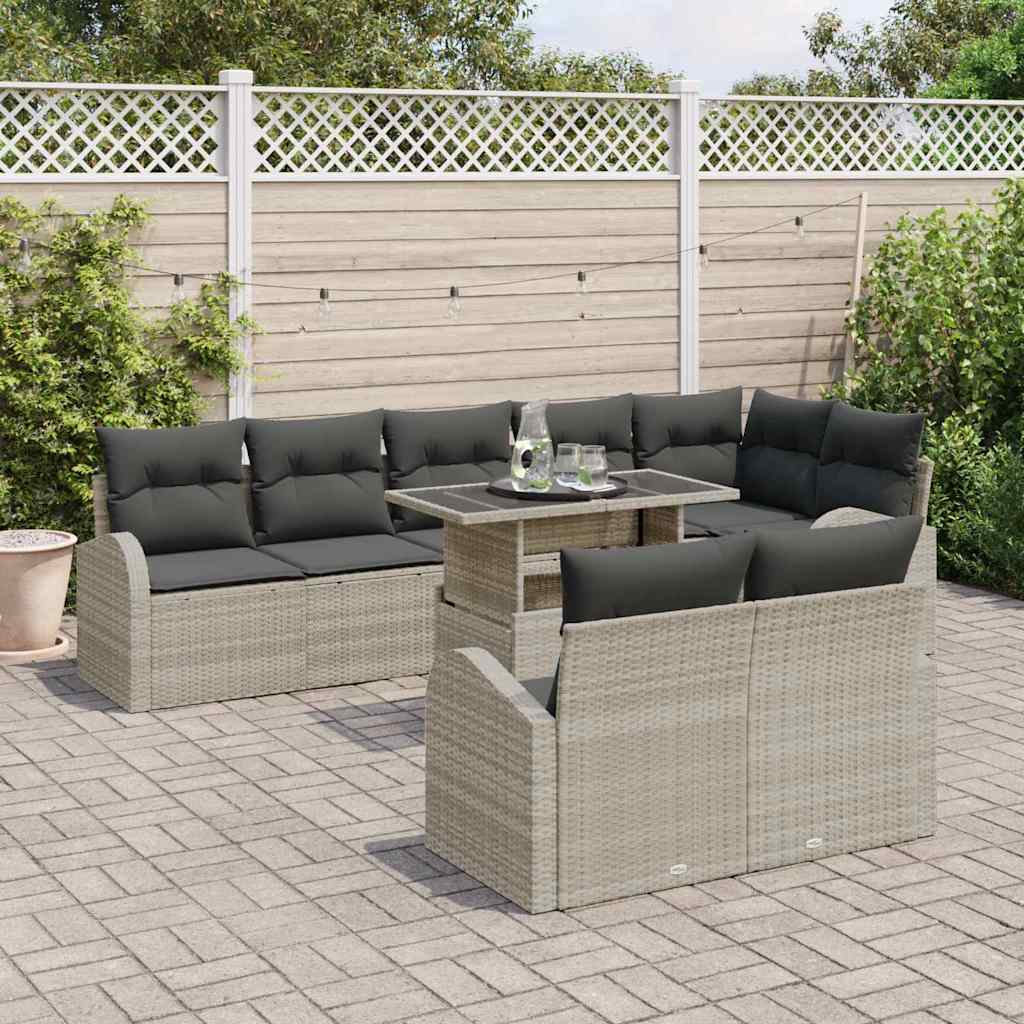 Tuin Sofa Set 9 st Lichtgrijs poly rattan