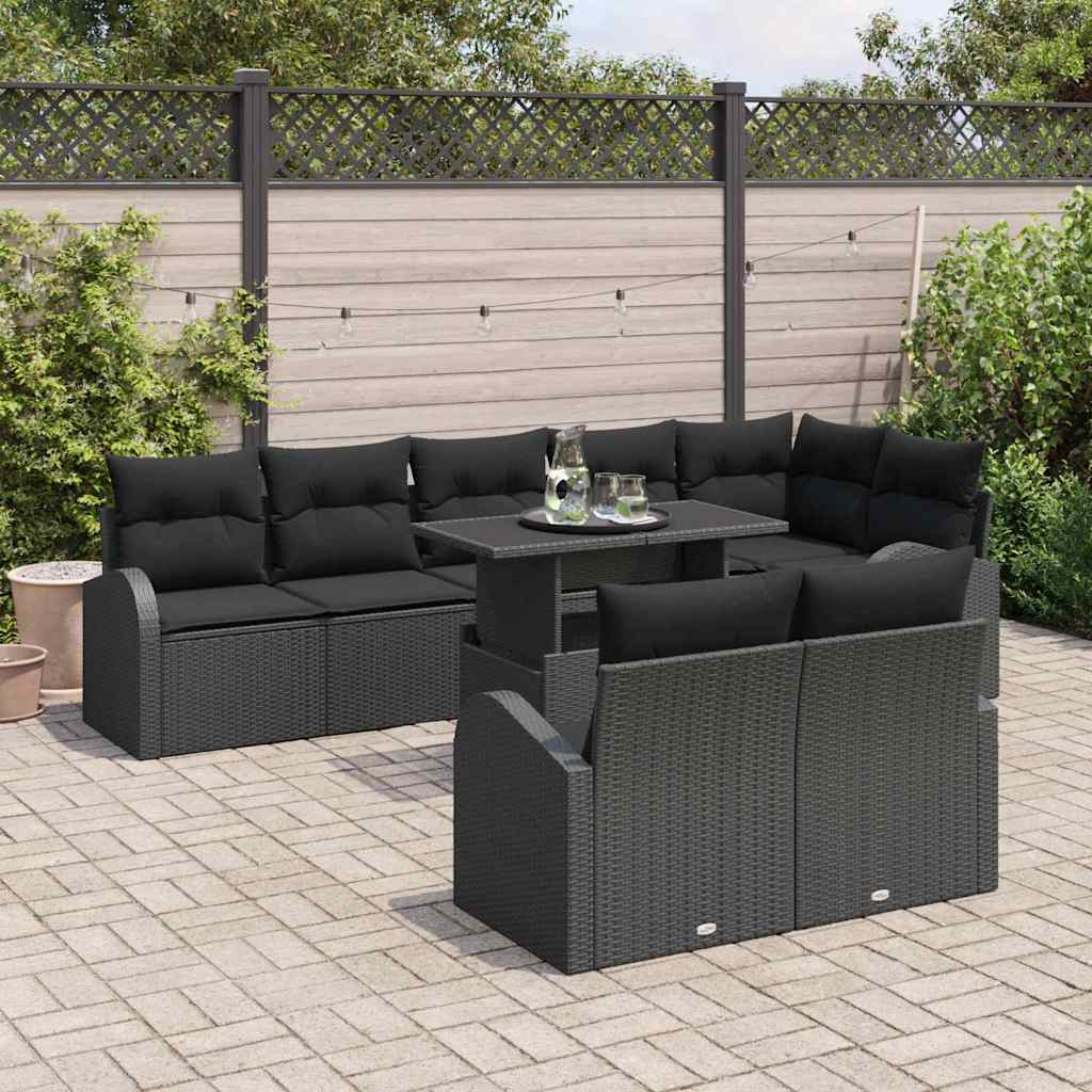 Tuin Sofa Set 9 st Zwart poly rattan
