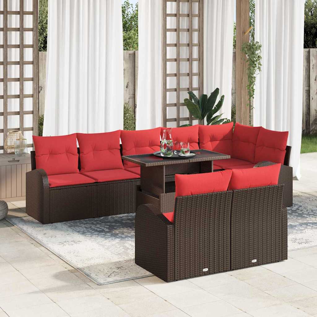 Tuin Sofa Set 9 st 8-Aantal zitplaatsen Bruin en Rood