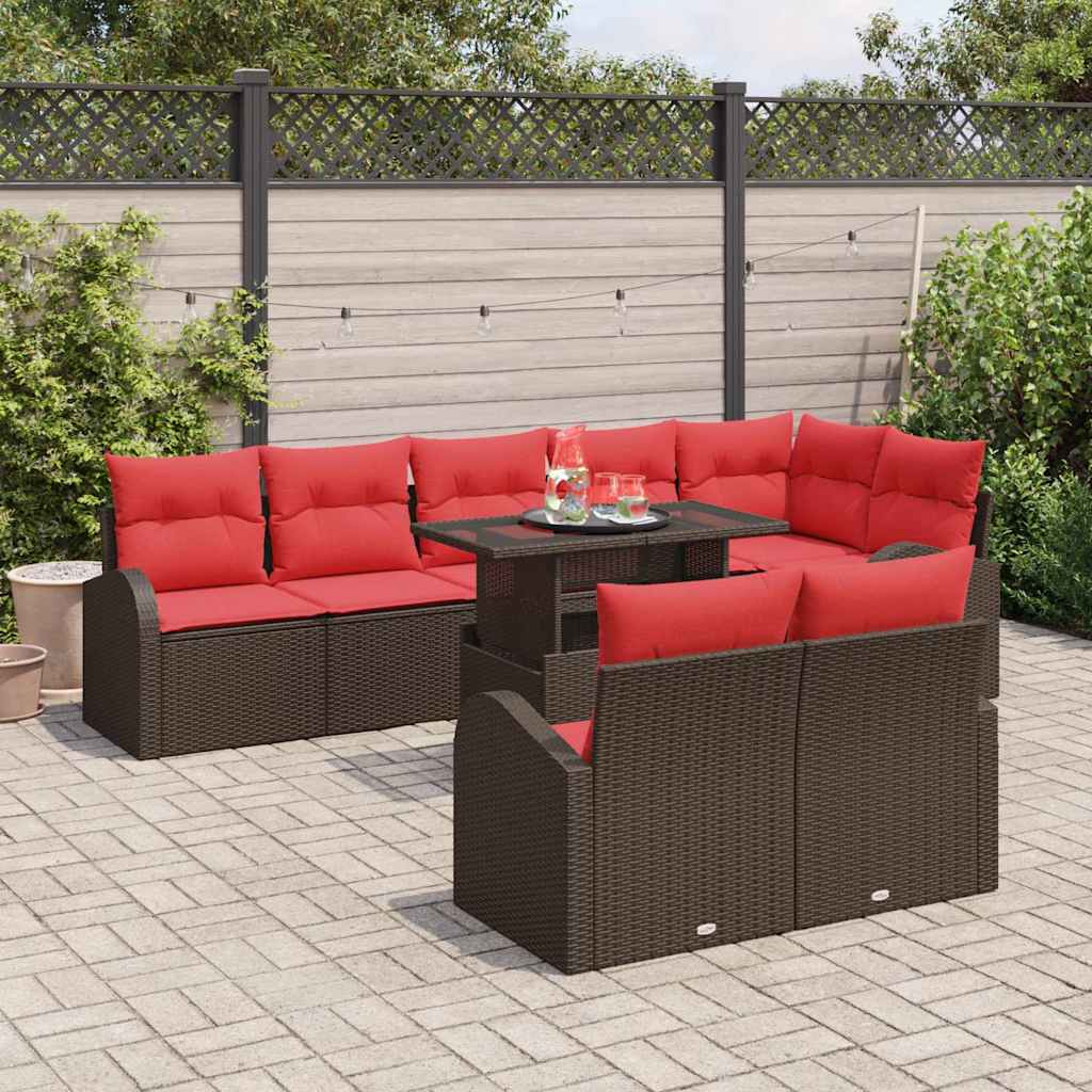 Tuin Sofa Set 9 st 8-Aantal zitplaatsen Bruin en Rood