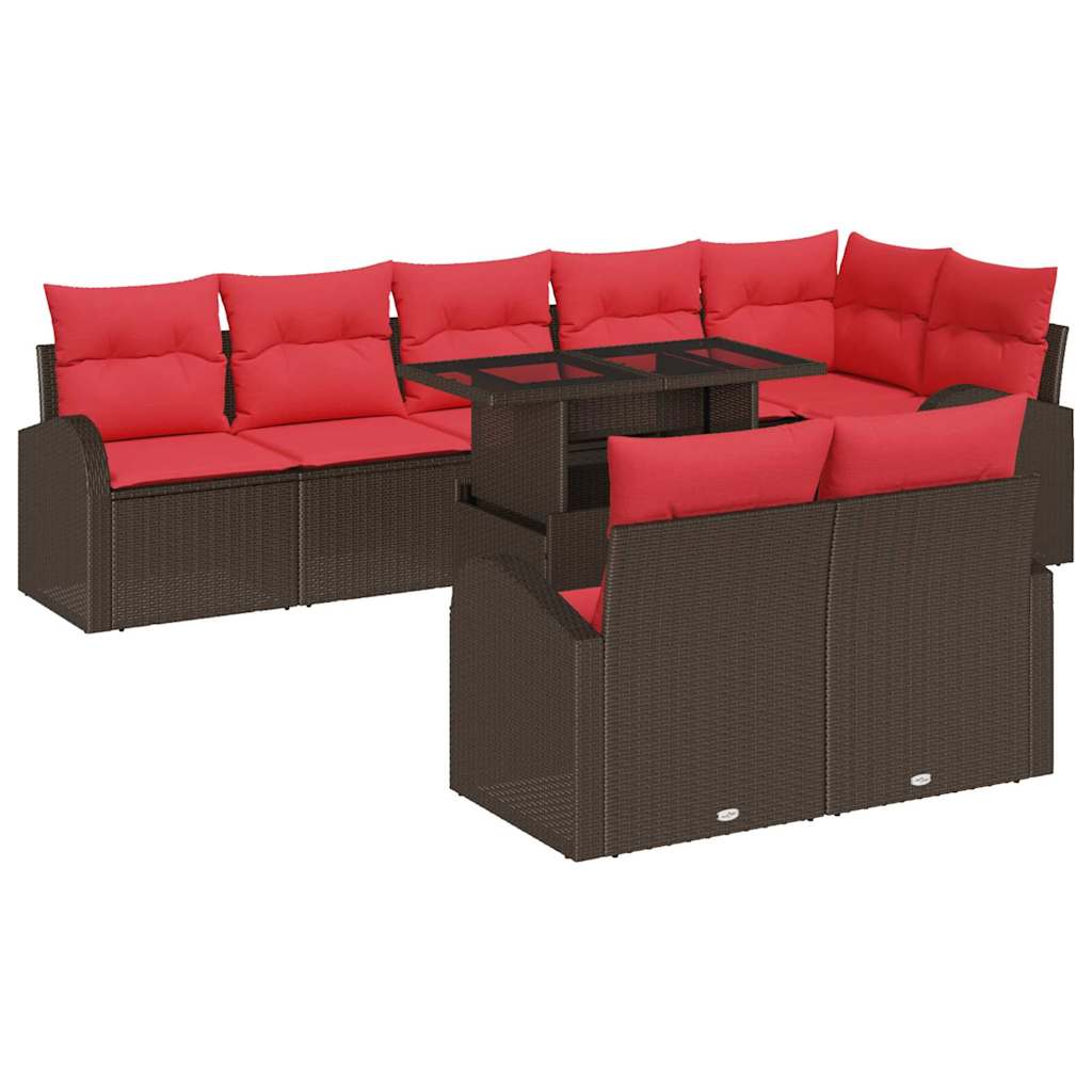 Tuin Sofa Set 9 st 8-Aantal zitplaatsen Bruin en Rood