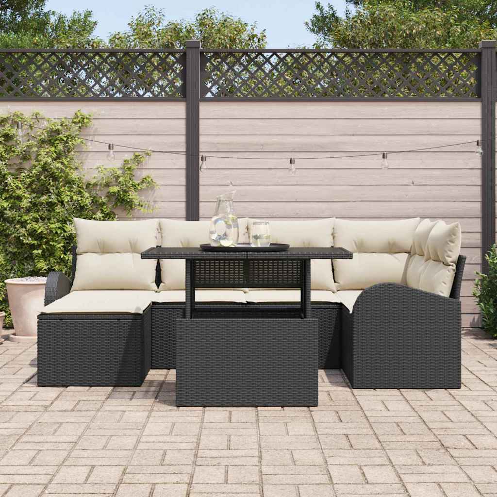 Tuin Sofa Set met kussen 7 pcs Zwart en crème