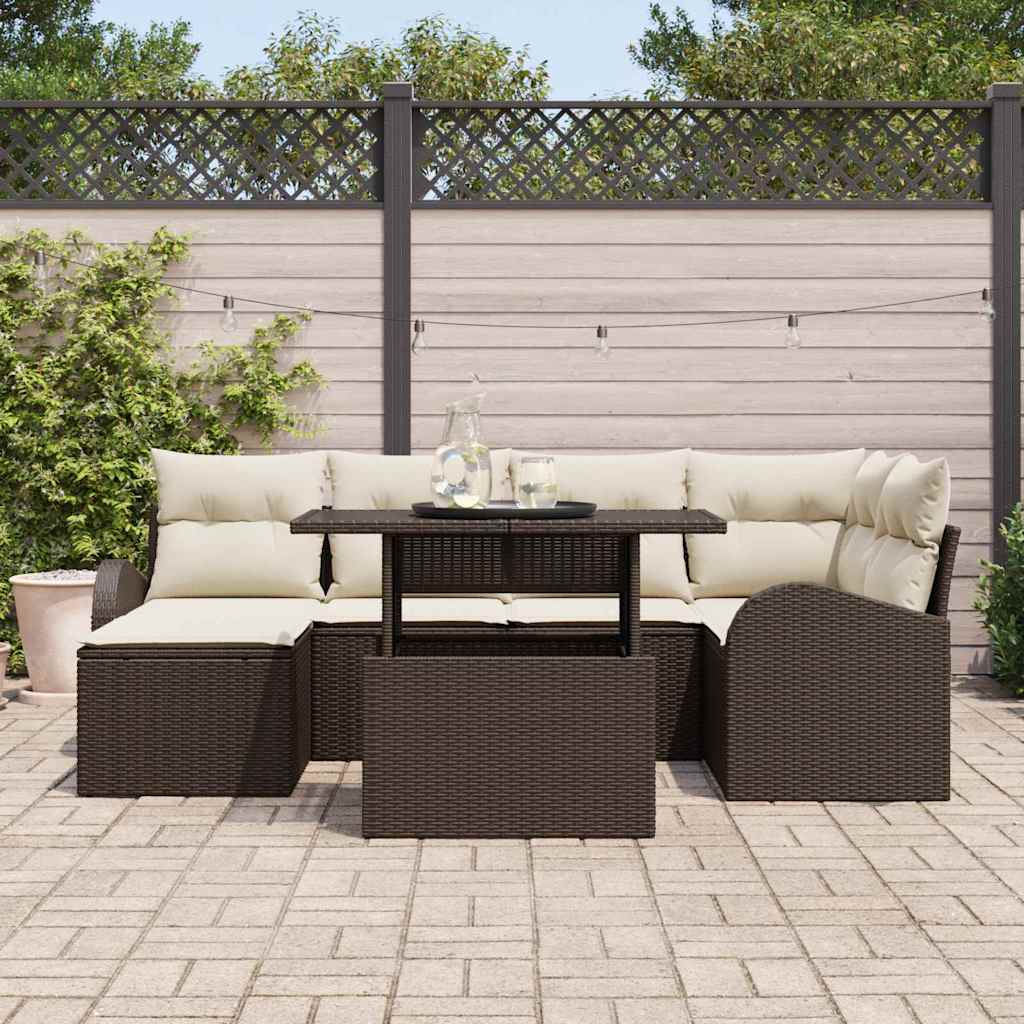 Tuin Sofa Set 7 st Bruin en Crème poly rattan