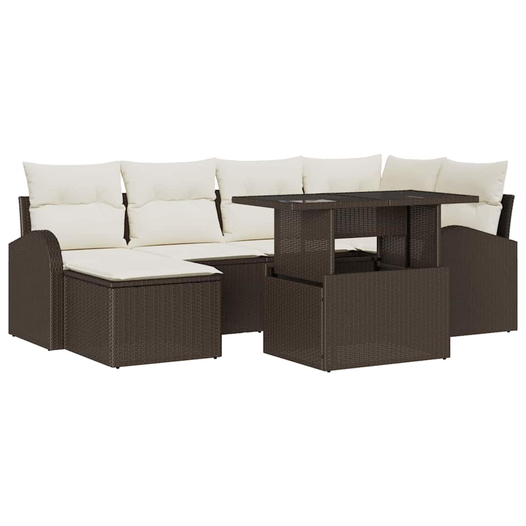 Tuin Sofa Set 7 st Bruin en Crème poly rattan
