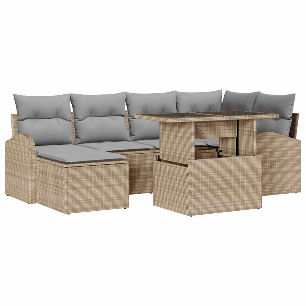 Tuin Sofa Set 7 st Beige en Licht Grijs poly rattan