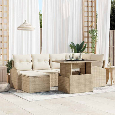 Tuin Sofa Set 7 st Beige en Crème poly rattan