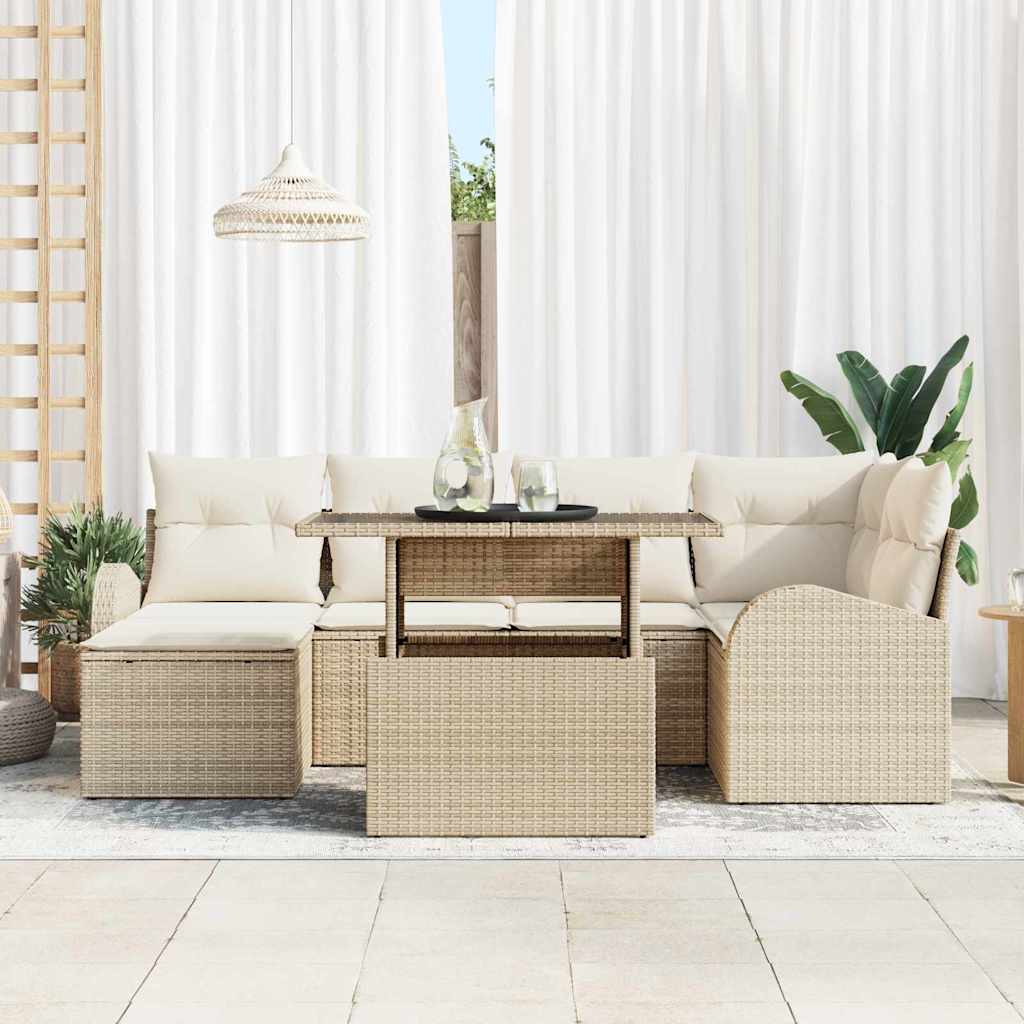 Tuin Sofa Set 7 st Beige en Crème poly rattan
