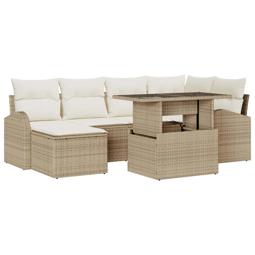 Tuin Sofa Set 7 st Beige en Crème poly rattan
