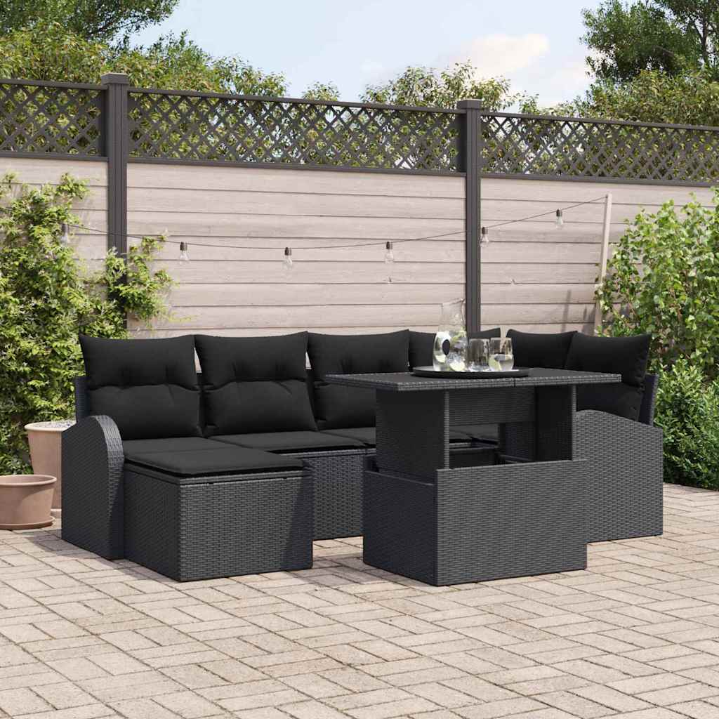 Tuin Sofa Set 7 st Zwart poly rattan