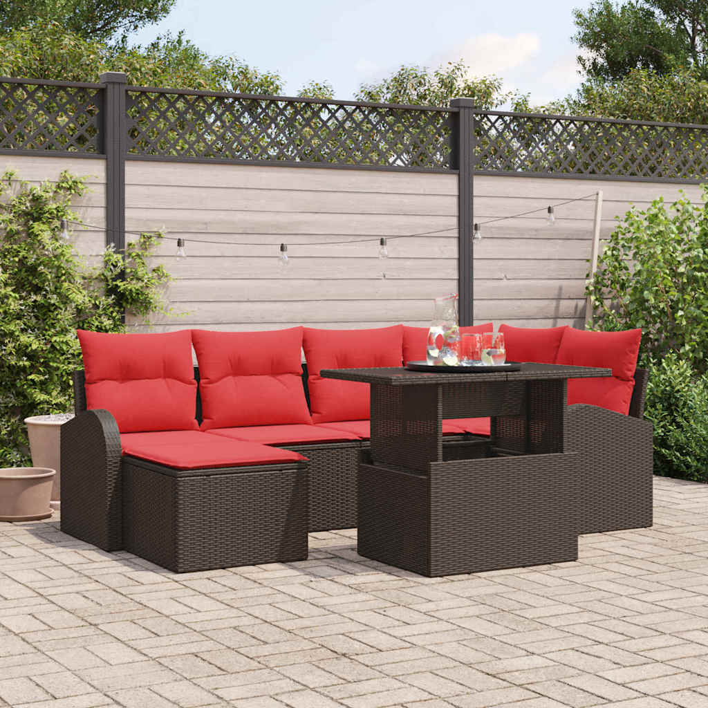 Tuin Sofa Set 7 st Bruin en Rood poly rattan