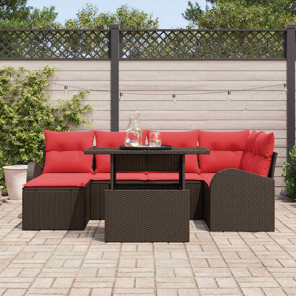 Tuin Sofa Set 7 st Bruin en Rood poly rattan