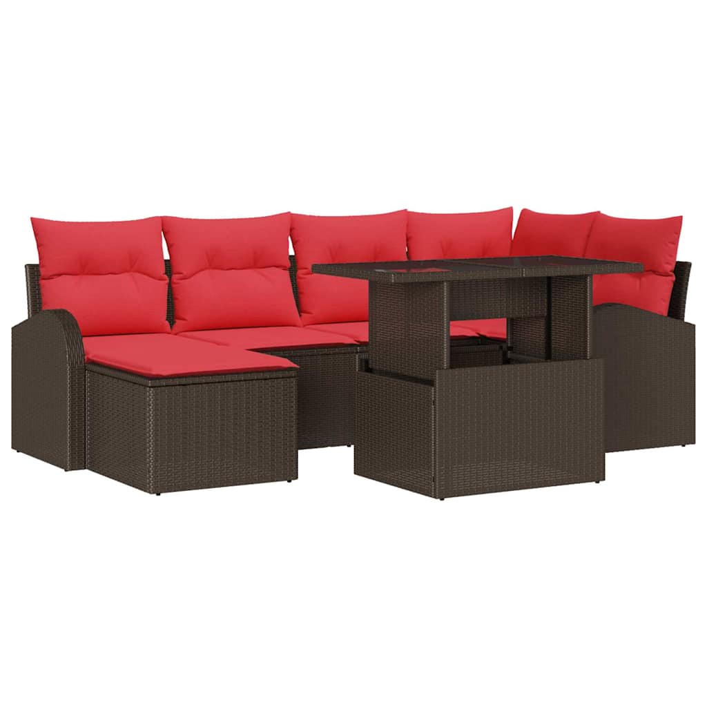 Tuin Sofa Set 7 st Bruin en Rood poly rattan