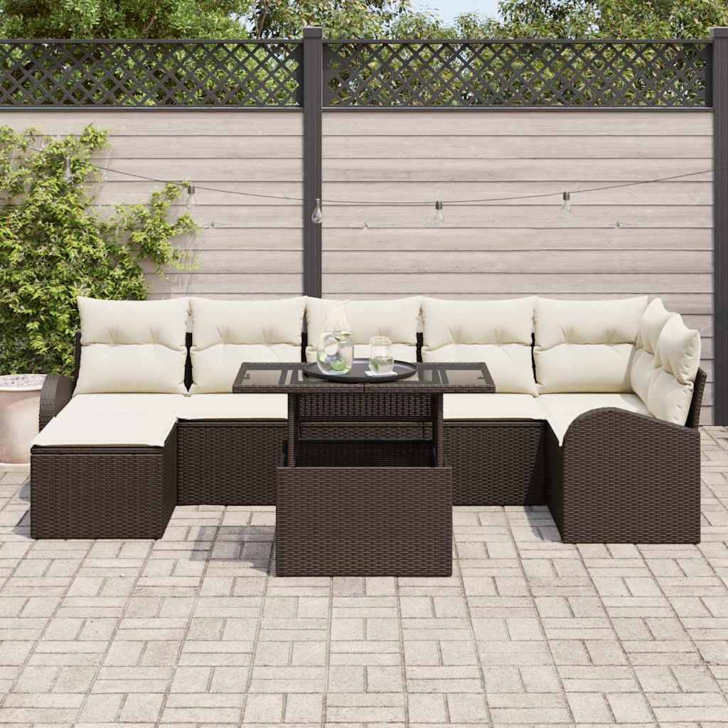 Tuin Sofa Set 8 st Bruin en Crème poly rattan
