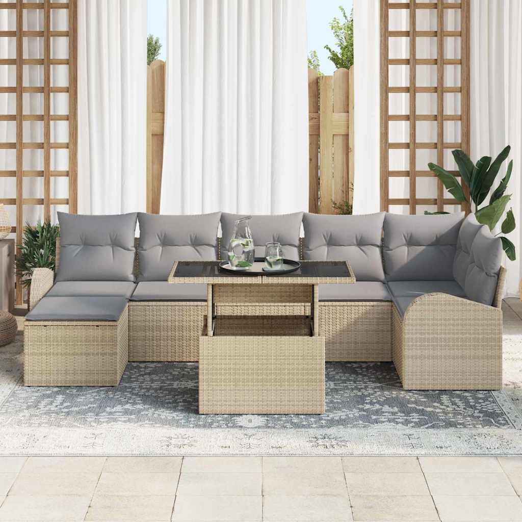 Tuin Sofa Set 8 st Beige en Licht Grijs poly rattan