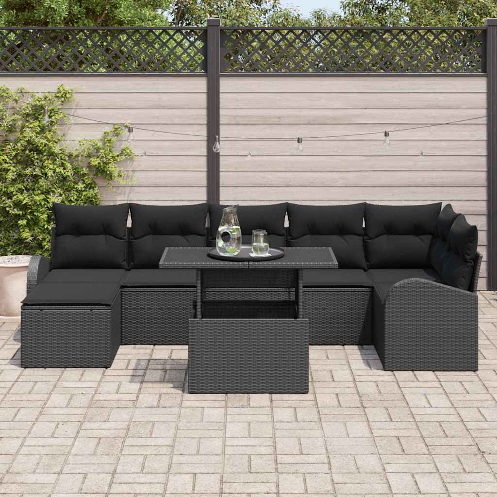 Tuin Sofa Set 8 st Zwart poly rattan