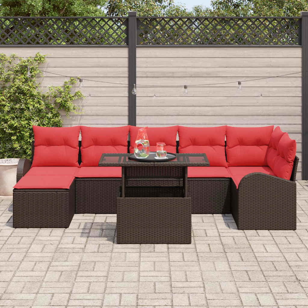 Tuin Sofa Set 8 st Bruin en Rood poly rattan