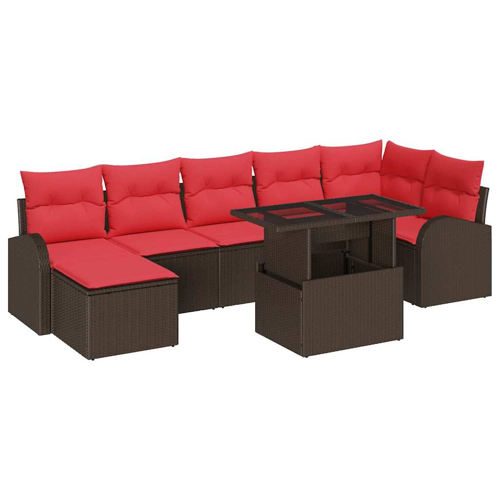 Tuin Sofa Set 8 st Bruin en Rood poly rattan