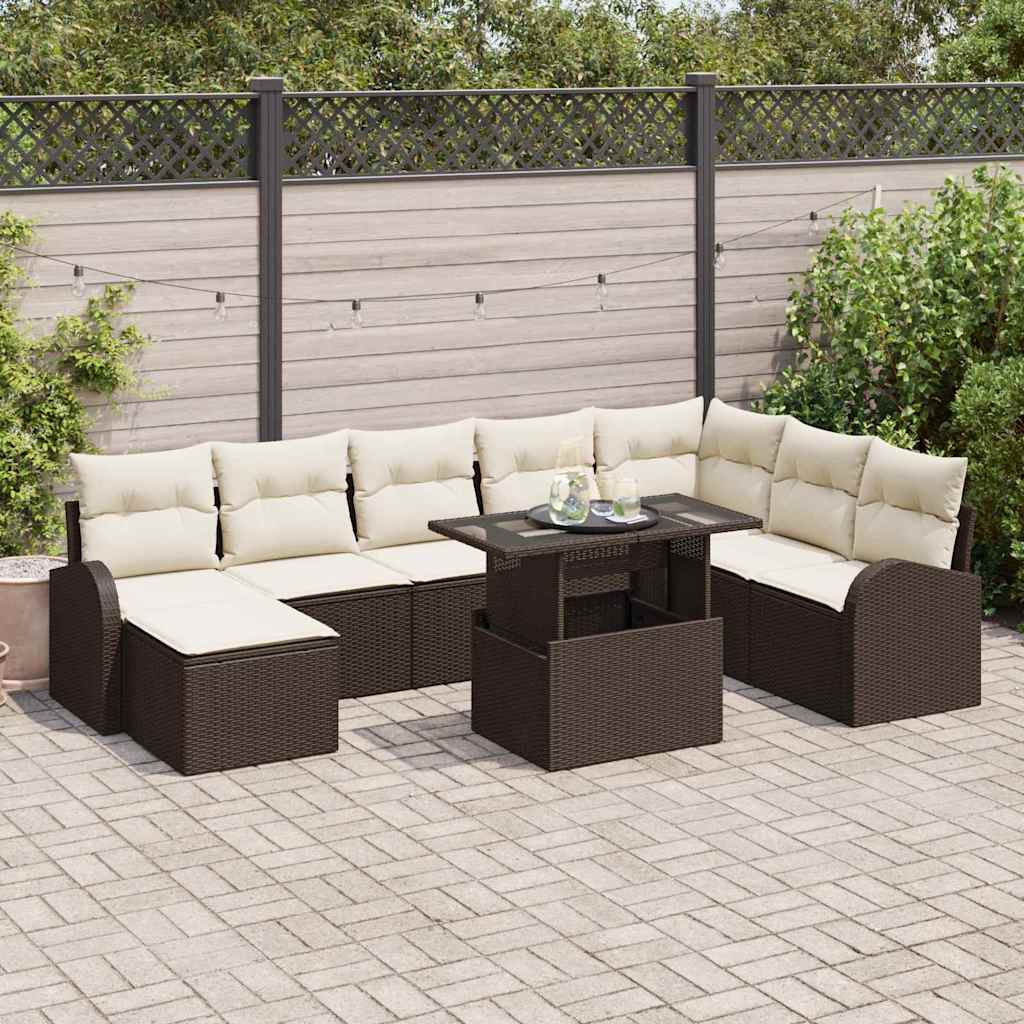 Tuin Sofa Set 9 st Bruin en Crème poly rattan