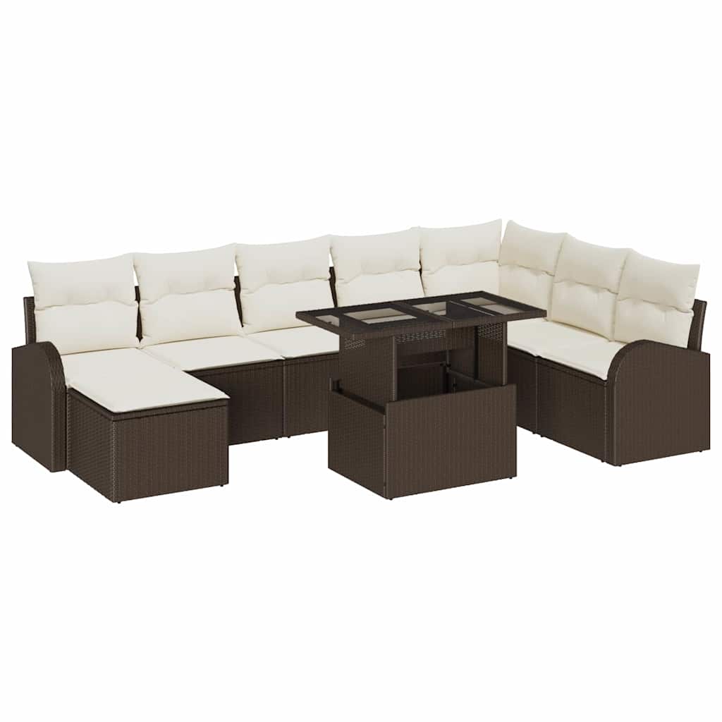 Tuin Sofa Set 9 st Bruin en Crème poly rattan